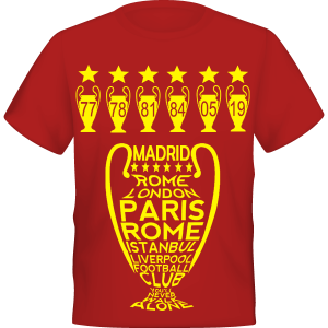 LIVERPOOL 6 European CUPS 6 STARS RETRO LFC FOOTBALL TSHIRT