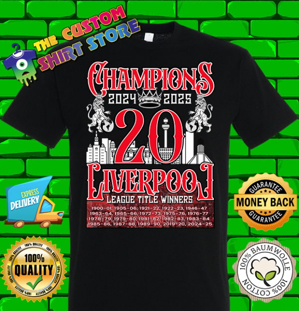Liverpool Champions Kings Of Premier League 20 shirt 2024 2025 tshirt black