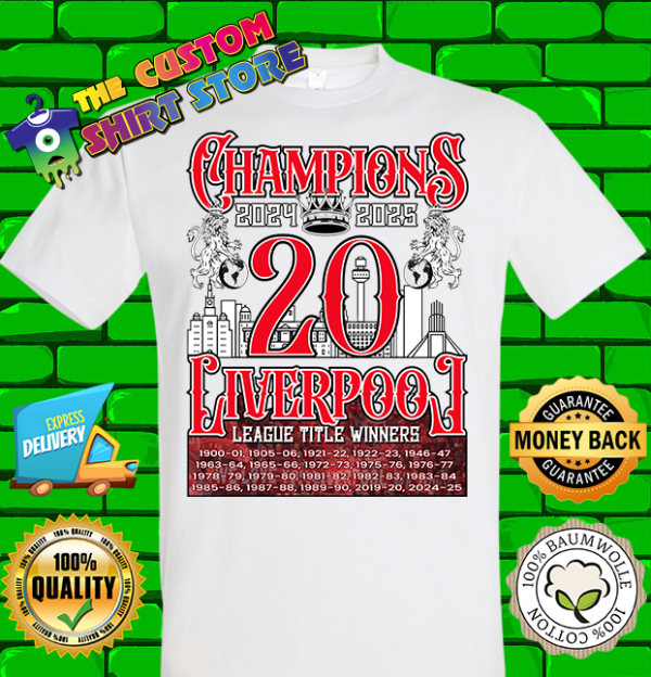Liverpool Champions Kings Of Premier League 20 shirt 2024 2025 tshirt white